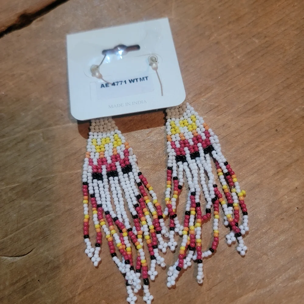 free Spirit Boho Hippie People Seed bead fringe earrings south western